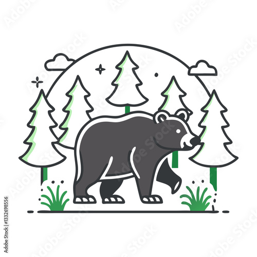 bear in forest icon, bear in forest flat illustration - simple vector illustration of bear in forest , perfect for icons and logos