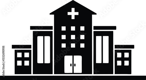 Hospital icon symbol, Hospital building silhouette vector