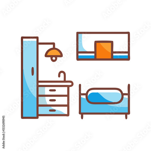 bedroom bathroom icon, bedroom bathroom flat illustration - simple vector illustration of bedroom bathroom , perfect for icons and logos