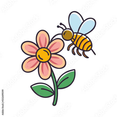 bee on flower icon, bee on flower flat illustration - simple vector illustration of bee on flower , perfect for icons and logos
