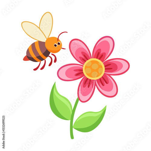 bee on flower icon, bee on flower flat illustration - simple vector illustration of bee on flower , perfect for icons and logos