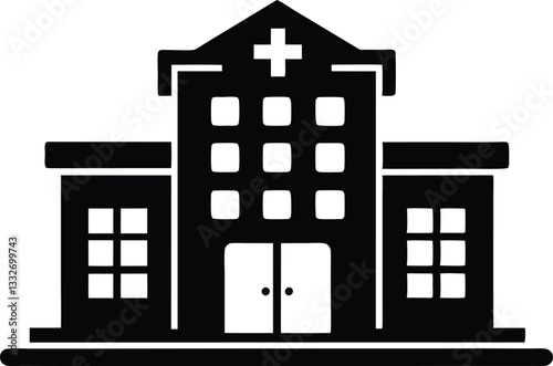 Hospital icon symbol, Hospital building silhouette vector