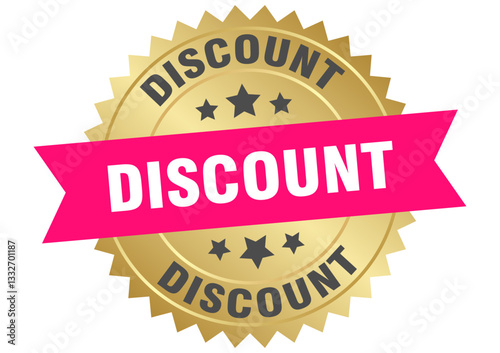 discount. discount round pink and gold label isolated on transparent background