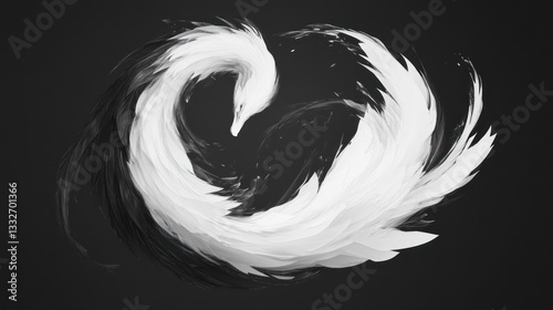 Wallpaper Mural Abstract white and black bird-like form, swirling motion, dark background Torontodigital.ca