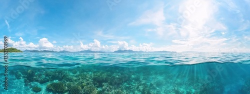 Stunning Coastal View with Crystal Clear Water and Lush Sky