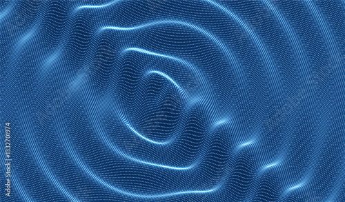 3D wavy background with ripple effect. Grid surface with particle. Vector illustration for cover, card, postcard, interior design, banner, poster, brochure or presentation.
