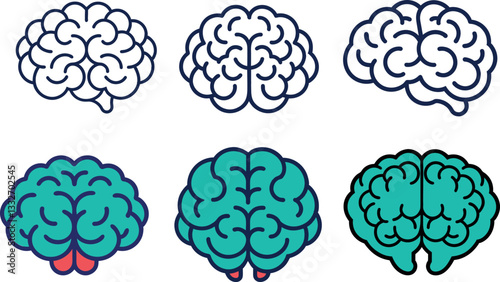 Human brain icon set with different style. Creative idea flat line icon