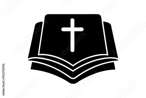 Holy Bible Icon – Flat Vector with Cross and Ribbon Bookmark

