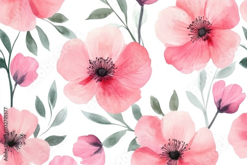 Wallpaper Mural Pink watercolor flowers seamless pattern transparent background Torontodigital.ca