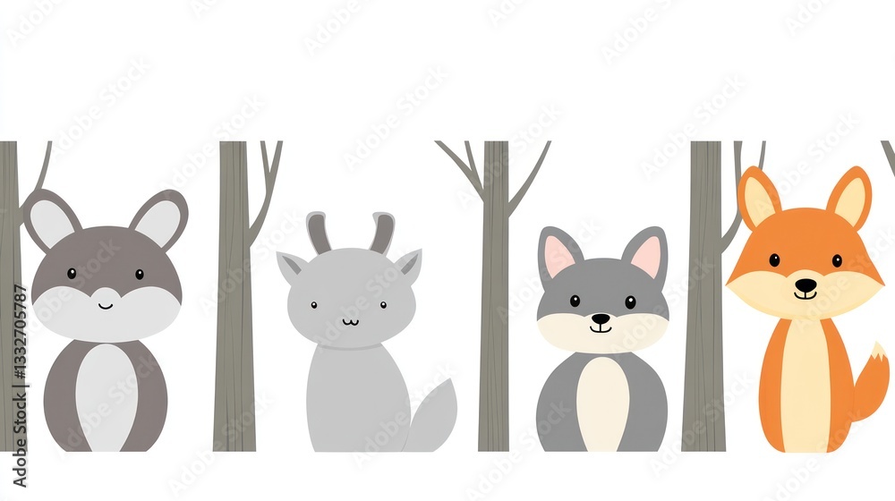 Naklejka premium Cute forest animals border