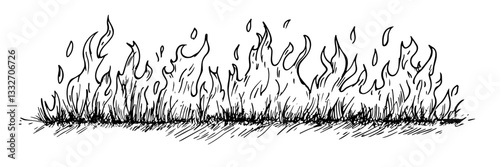 burning flames with smoke, hand drawn vintage engraving vector