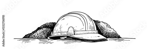 abandoned miner helmet doodle black vector ink sketch