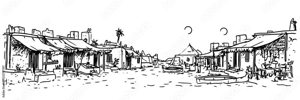 Fototapeta premium traditional village street doodle black vector ink sketch