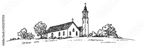church doodle black vector ink sketch