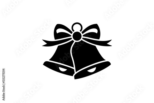 Christmas Jingle Bells Icon – Flat Festive Bell with Ribbon Bow Vector

