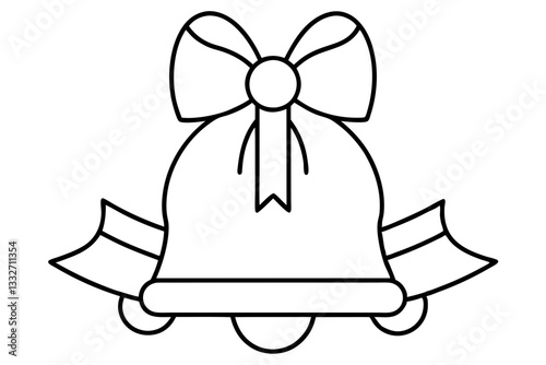 Christmas Jingle Bells Icon – Flat Festive Bell with Ribbon Bow Vector

