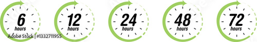 6, 12, 24, 48, 72 Hours Clock Arrow Icons – Work Time, Delivery & Service Time Symbols