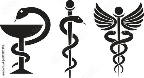 Caduceus Medical snake icon in flat set. isolated on transparent background