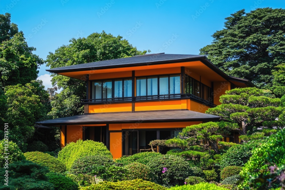 Yellow House with Black Roof Surrounded by Trees Yellow House with Black Roof Surrounded by Trees
