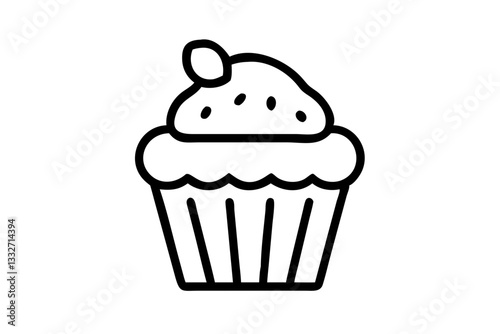 Cupcake Dessert Line Art Icon – Sweet Treat Vector for Apps & Web

