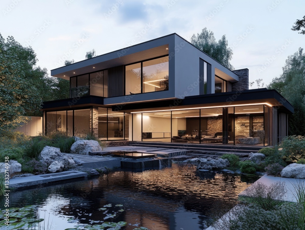 Obraz premium Modern House with Pond