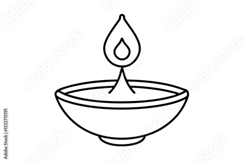 Line Art Diwali Diya Oil Lamp Icon – Festive Vector Illustration

