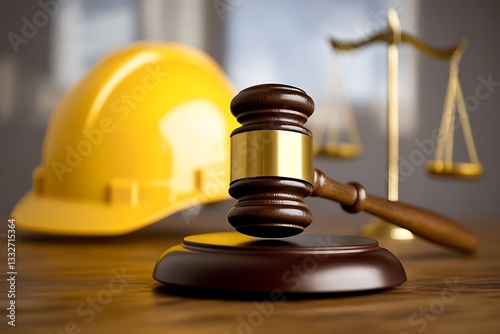 Construction safety and legal justice concepts are symbolically represented here
