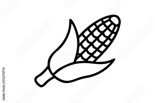 Ear of Corn Line Art Icon – Maize Symbol for Food and Agriculture Apps

