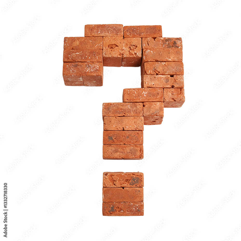 3D question mark made of red bricks on white background symbolizing strength and curiosity 3D question mark made of red bricks on white background symbolizing strength and curiosity