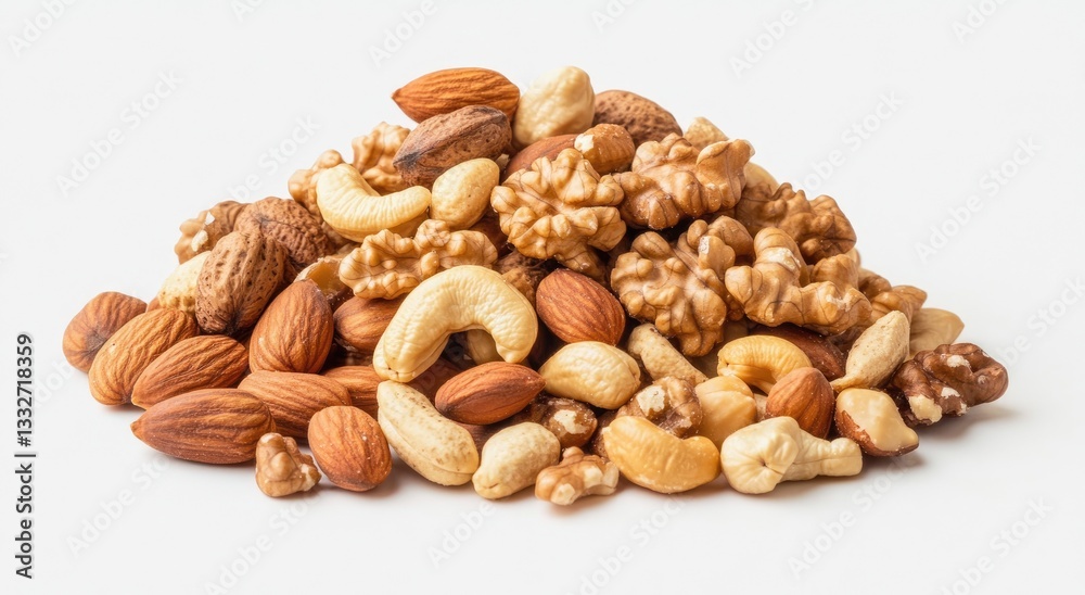 Assorted nuts pile on white background Assorted nuts pile on white background