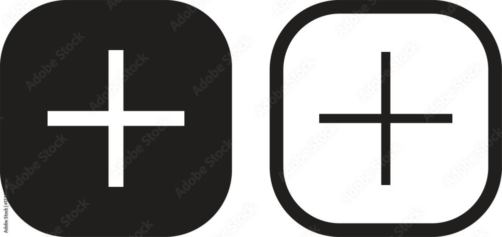 Fototapeta premium Pluss square icon in flat, line set Mathematical symbols. isolated on transparent background 