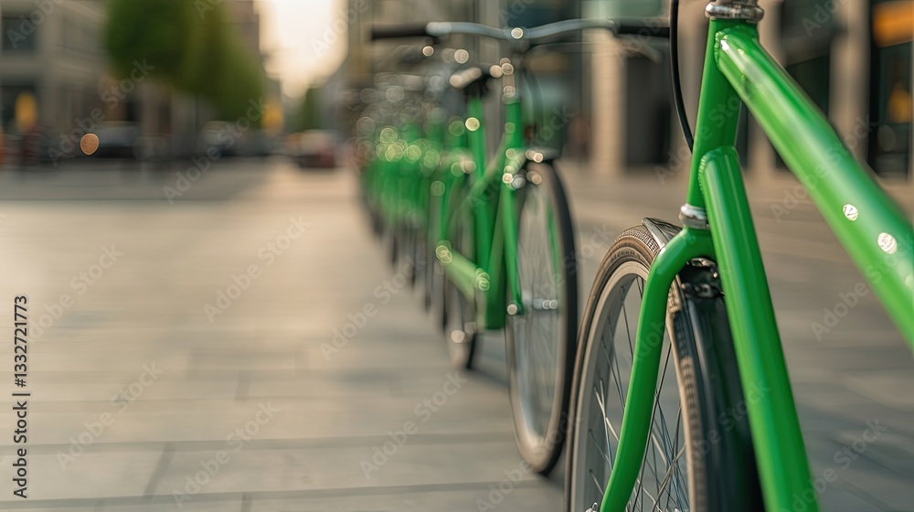 bright green bicycle taxis neatly lined up in urban environment showcasing alternative transport with ample copy space bright green bicycle taxis neatly lined up in urban environment showcasing alternative transport with ample copy space