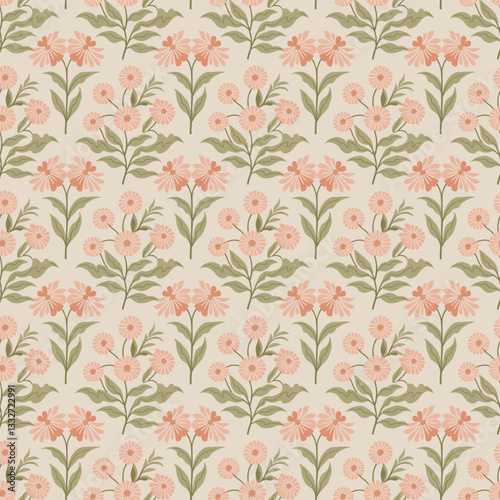 Wallpaper Mural Elegant Beige and Blue Ornamental Tile Seamless Pattern with a Retro Appeal Torontodigital.ca