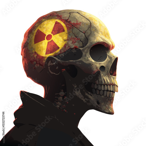 Dark and intense illustration of a skull combined with a radioactive hazard symbol, representing danger, toxicity, and caution
