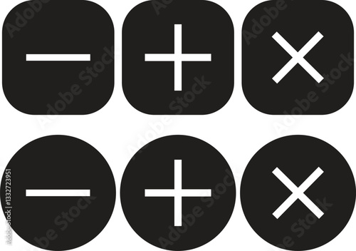 Mathematical square circle icon in flat set plus divide multiple symbols. isolated on transparent background