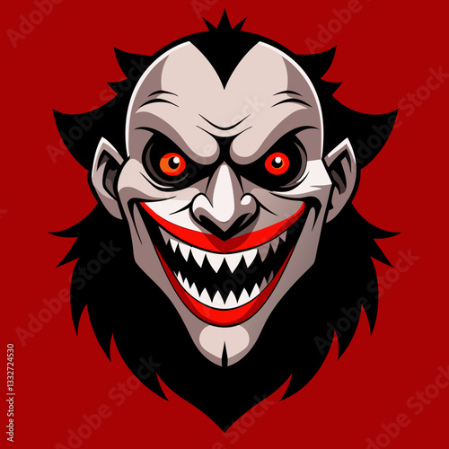 Red Devil Face Creepy Clown Face with Eerie Grin – Bold Vector Horror Design