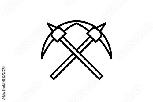 Mining Resources with Pickaxe Icon, Pick Axe Line Art, Mineral Extraction Symbol, Mining Industry Illustration, Resource Mining SVG