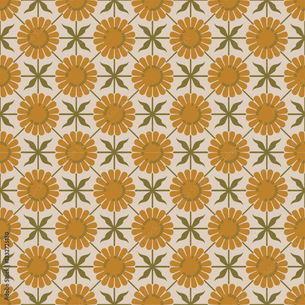 Fototapeta premium Intricate Golden Yellow and White Ornamental Tile Seamless Pattern