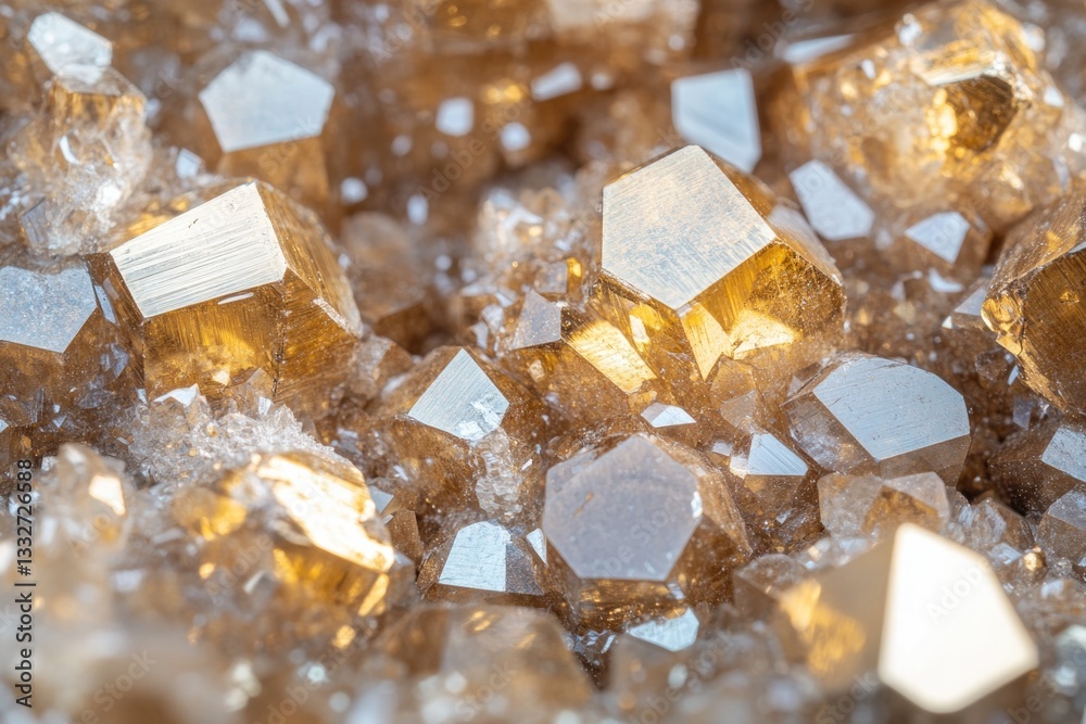 detailed close-up of pyrite crystals displaying their metallic golden cubic formations with ample copy space detailed close-up of pyrite crystals displaying their metallic golden cubic formations with ample copy space