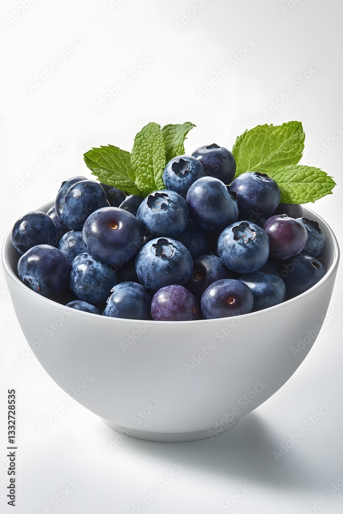 Fresh Blueberries in Bowl with Mint Leaves, Juicy Summer Berries Studio Shot Fresh Blueberries in Bowl with Mint Leaves, Juicy Summer Berries Studio Shot