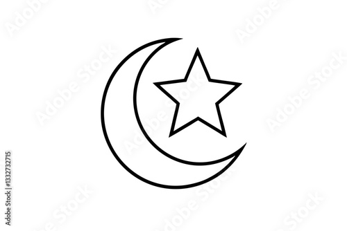 Star and Crescent Symbol of Islam Flat Icon for Design and Illustration

