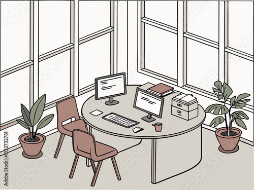 An intricate pixel art drawing depicting a cozy room featuring a table and several chairs