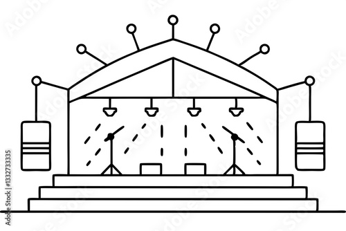 Theatrical Musical Concert Stage with Lights Line Vector Illustration

