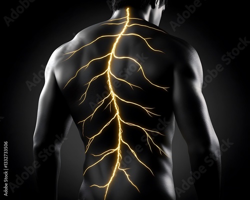 Human anatomy depicts the nervous system in a glowing design