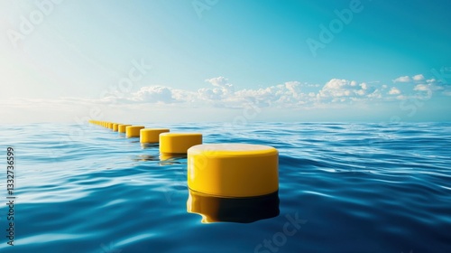 Bright Yellow Buoys in Calm Blue Sea Under Clear Sky