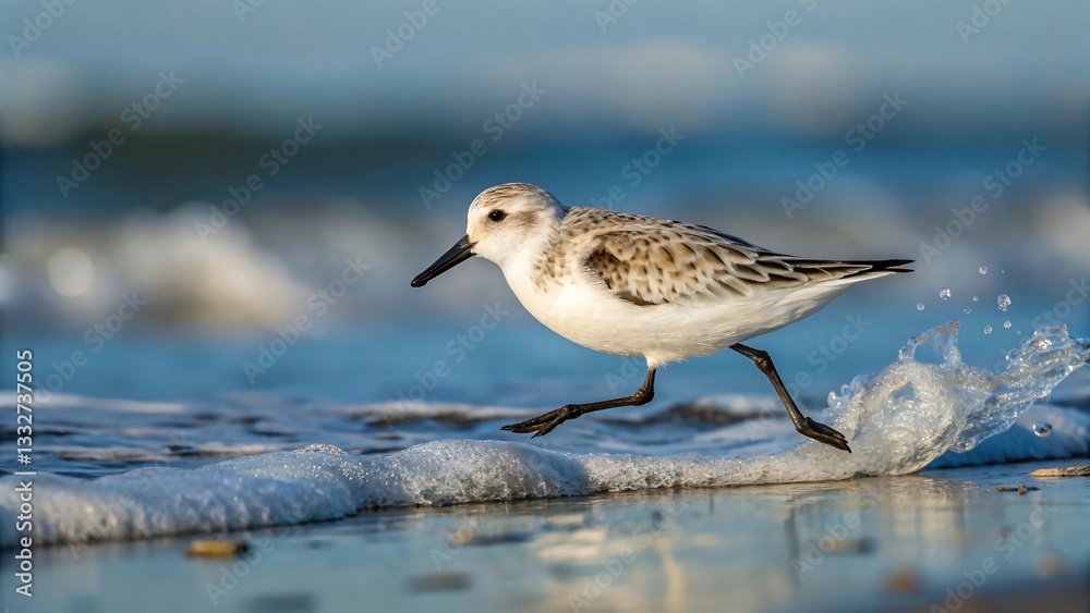 Sanderling Running Along Shoreline Sanderling Running Along Shoreline