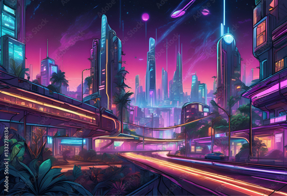 Fototapeta premium Neon Night City