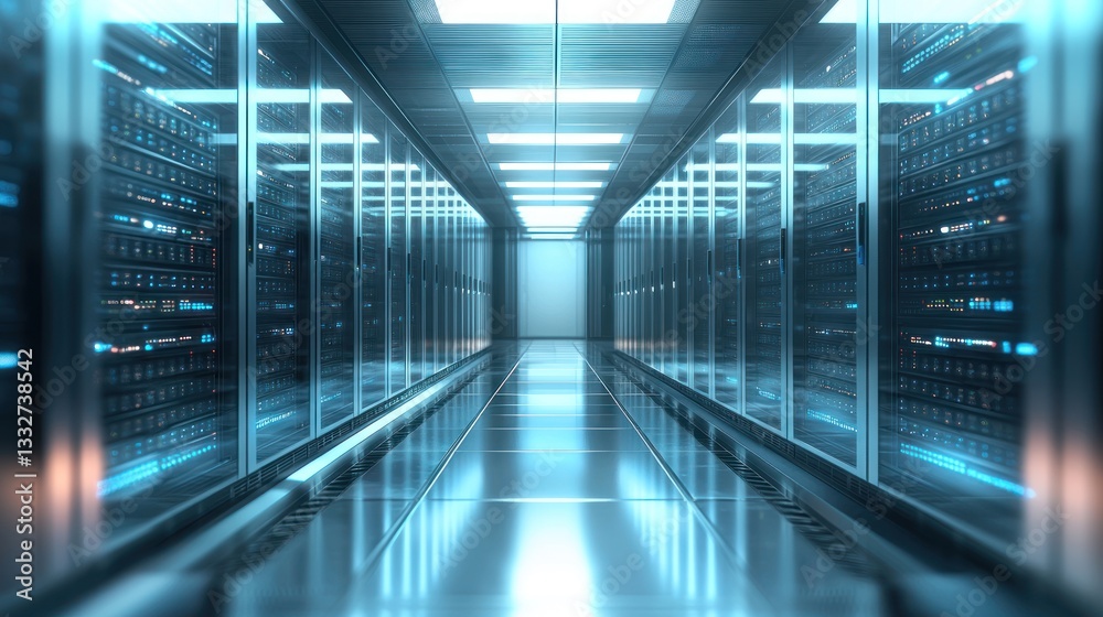 Obraz premium Data Center: Server Room Corridor, Technology Infrastructure