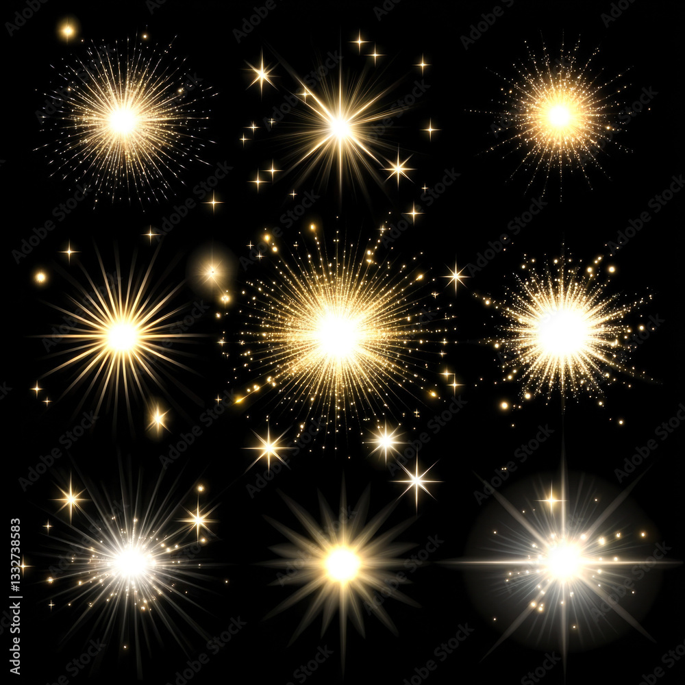 Naklejka premium Bright golden fireworks burst against black night sky