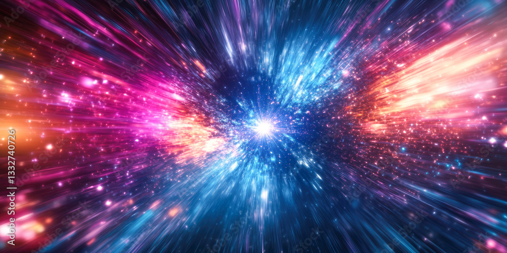 Naklejka premium Vibrant cosmic explosion with multicolored light bursts in space